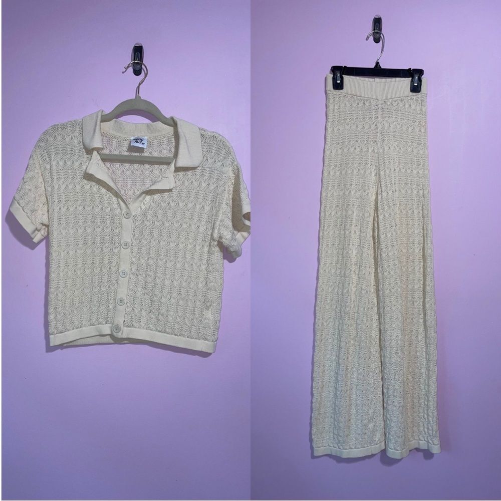 Princess Polly Elizondo Set Womens Size XS Cream Crochet Knit Wide Leg Resort